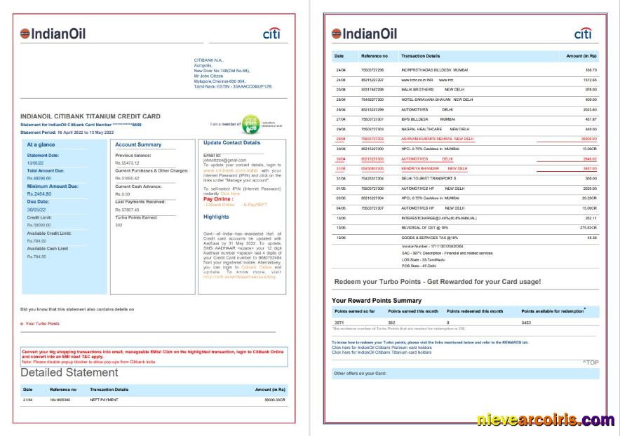 India Indian Oil utility bill 6 pages, 1